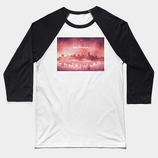 San Francisco at Night Baseball T-Shirt by BethsdaleArt